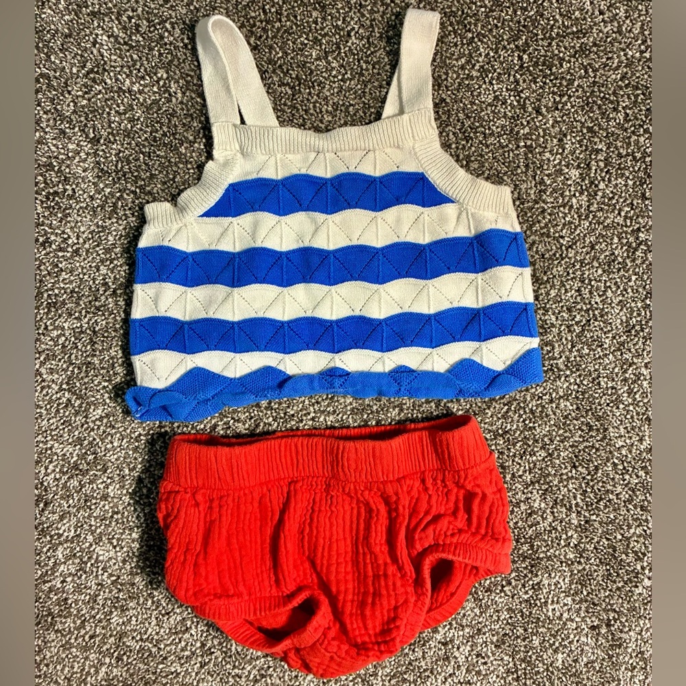 Cat & Jack Blue and White Knit Top with Red Diaper Cover